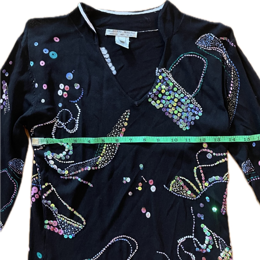 ALBERTO MAKALI Chic Black Beaded Handbag Top - Picture 3 of 4